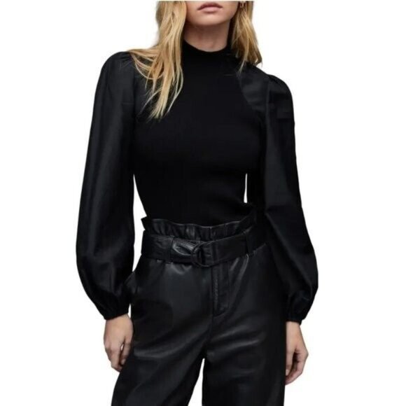 All Saints Tops - All Saints BNWT womens black nock neck "cleo" top sz 4 balloon sleeve